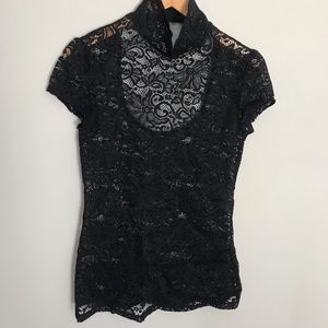 Express sheer lace mock neck top